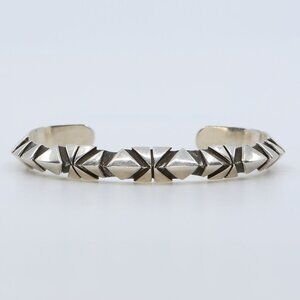 Jasper Nelson Sterling Silver Navajo Handmade Triangle Geometric Design Bracelet